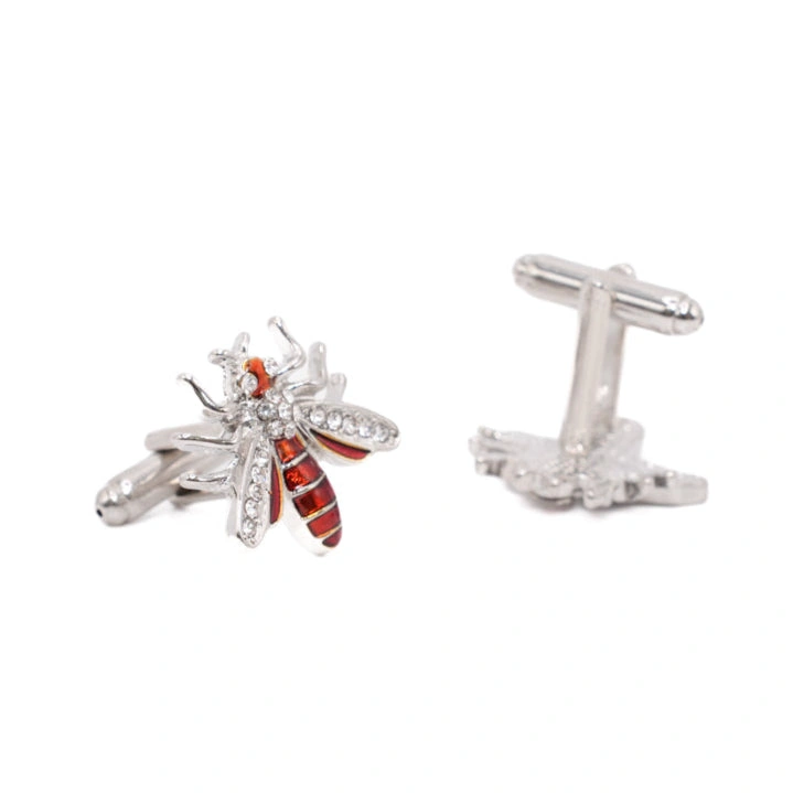 ¡Abejas de Miel de Plata Retro! Gemelos con Cristal de Color, Elegancia Atemporal para Él, Un Regalo Único.